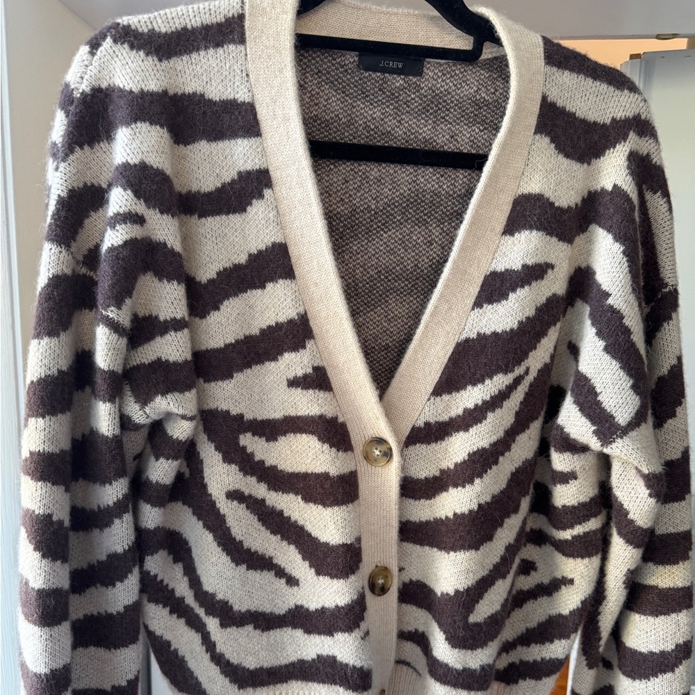 JCrew Brown Beige Zebra Print Sweater